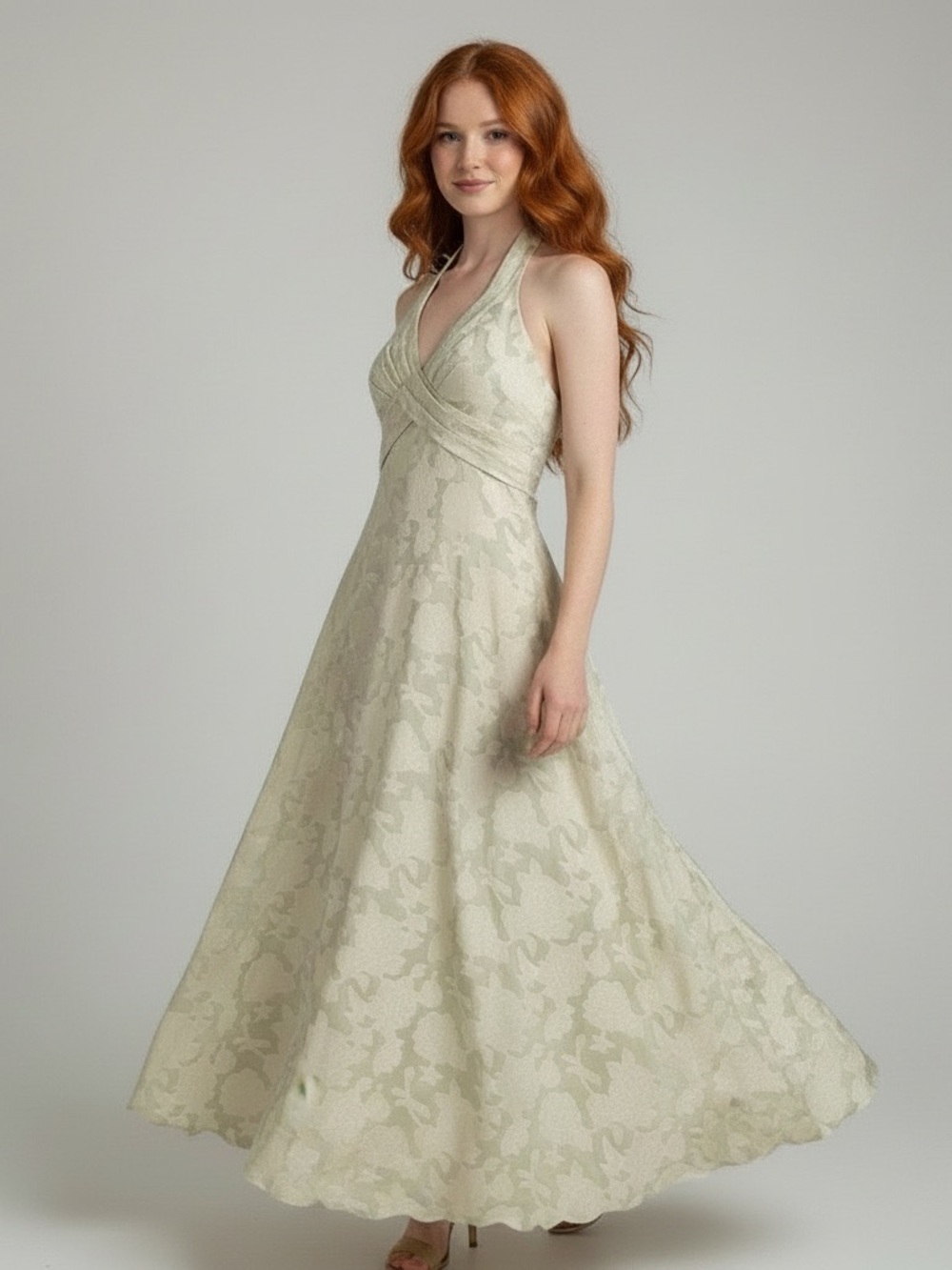 Floral Jacquard Halter Corset Dress • Light Green • XS (0–2)